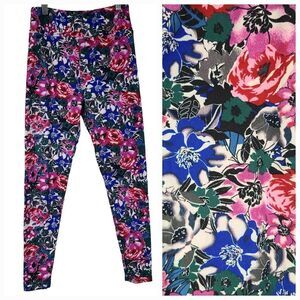 LuLaRoe Floral One Size (2-10) Butter Soft Legging Pink Blue Stretch Pants